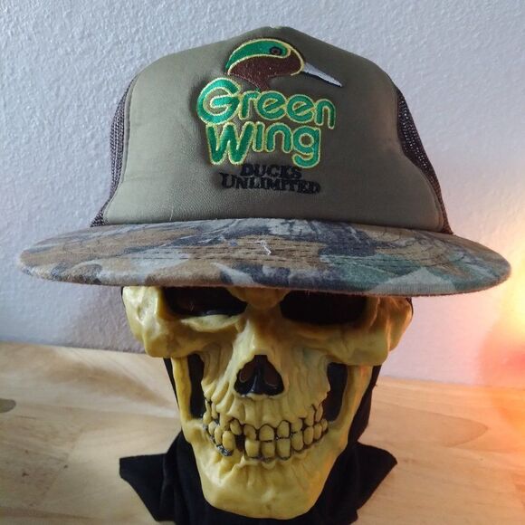 Vintage Ducks Unlimited Green Wing Camouflage Trucker Snap Back Hat - Picture 1 of 10
